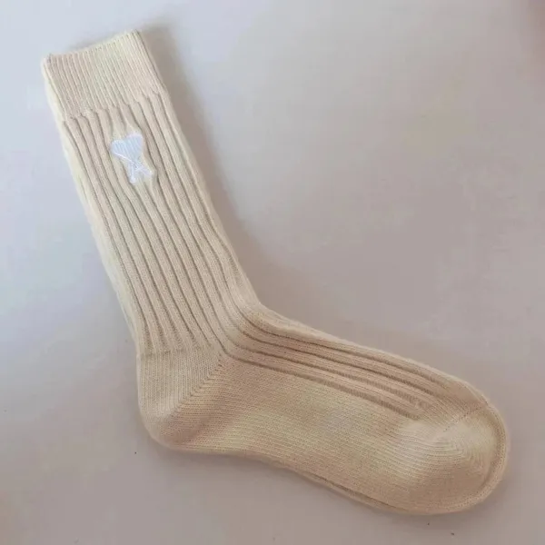 Comme des Garçons Play Heart Logo Ribbed Crew Socks Beige - 1