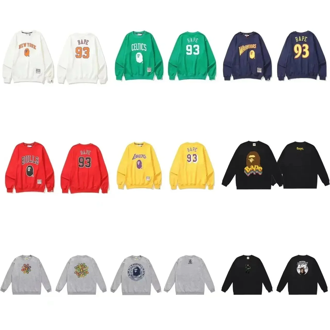 BAPE Printed college style round neck pullover sweatshirt for men and women loose style hoodie