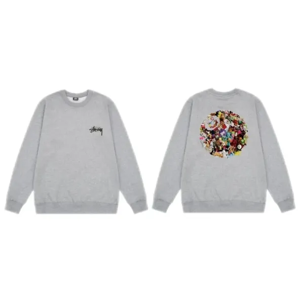 Stüssy × Takashi Murakami Collaboration Circle Stuffed Toys Sweatshirt Gray Hoodie - 1