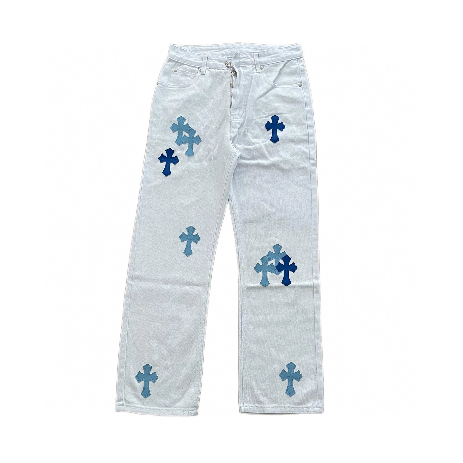white blue leather