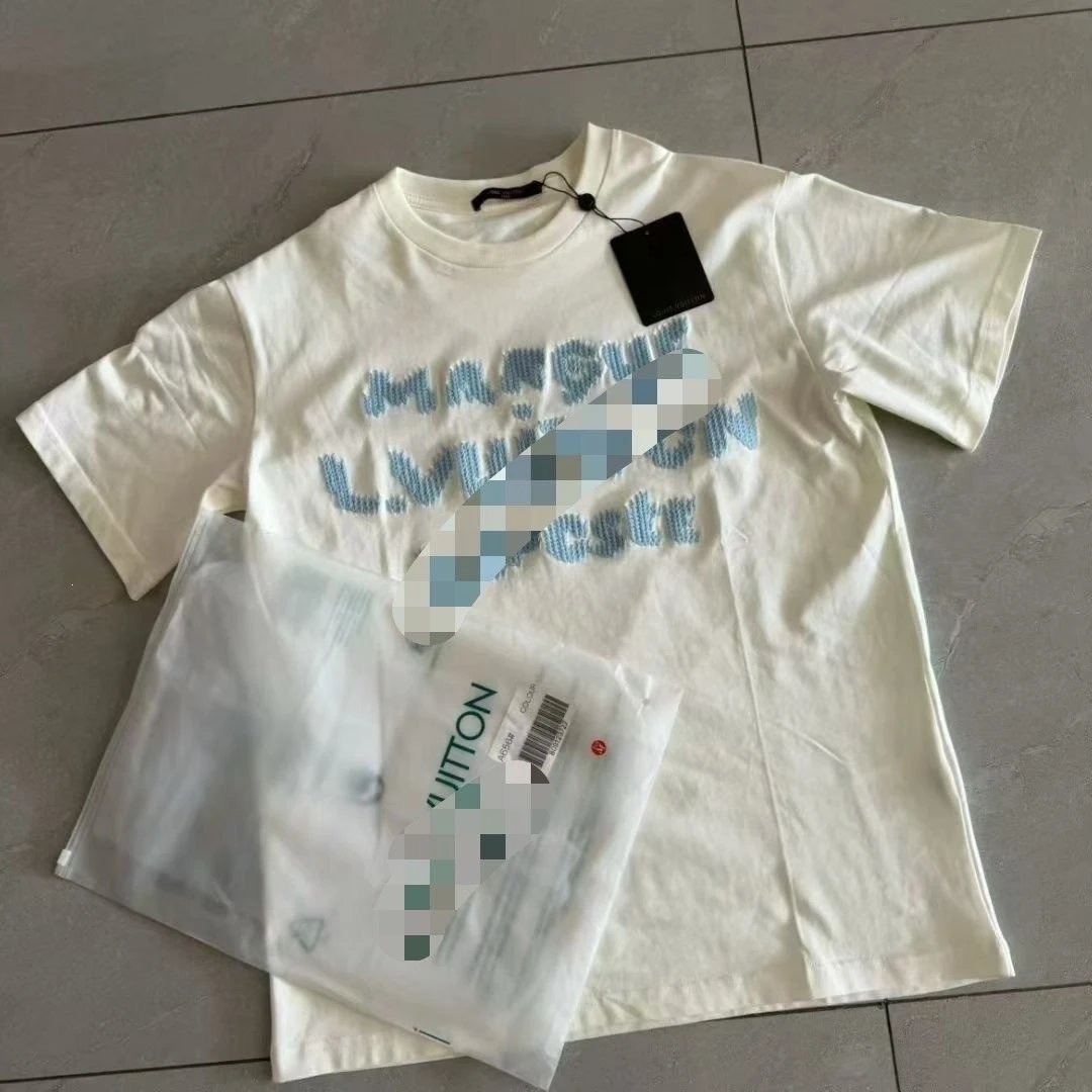 2026 New Summer Logo Blue Letter Embroidery T-Shirt Short Sleeve Round Neck Casual Men's T-Shirt