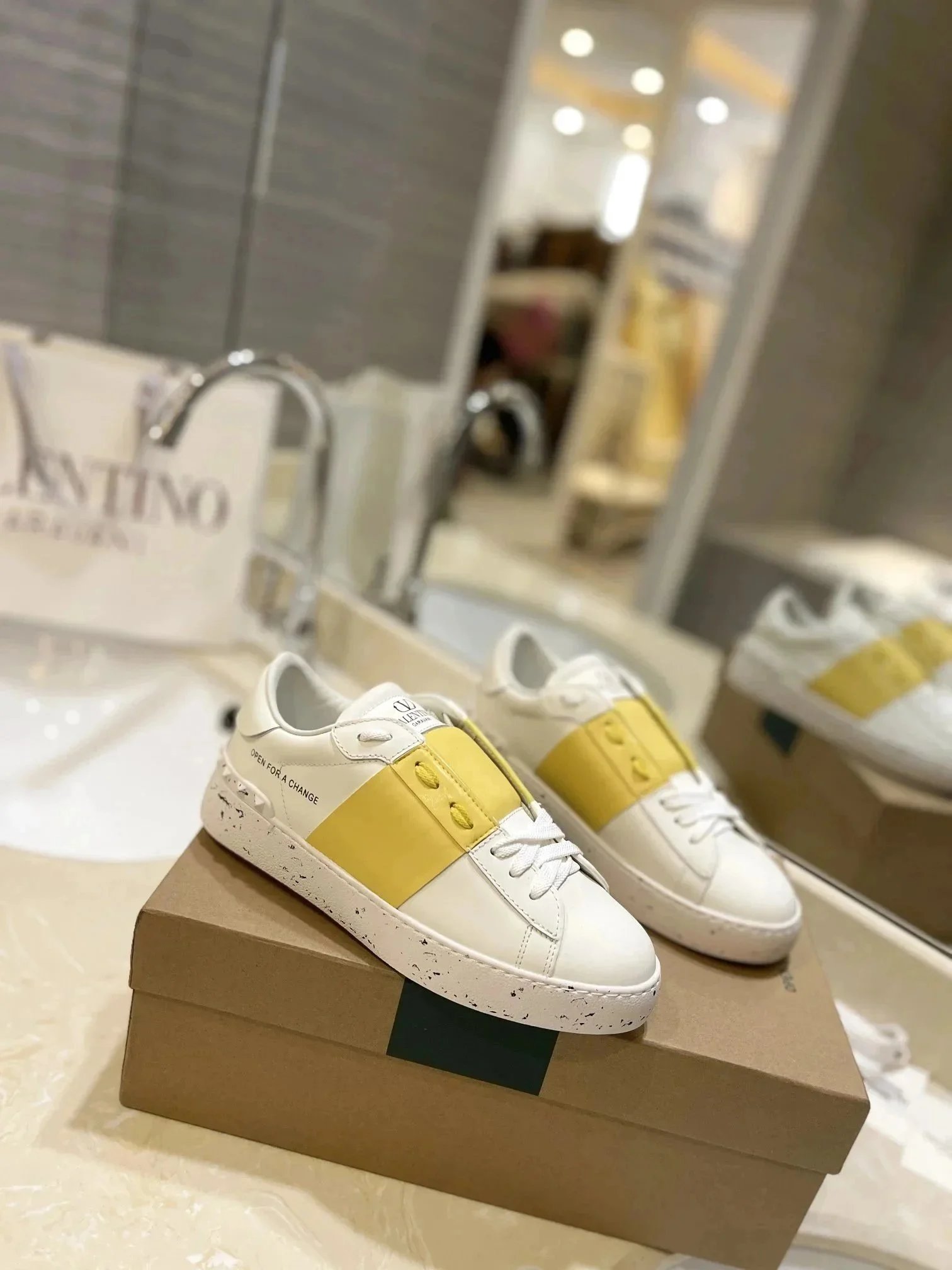 Valentino Valentino Rockstud White and Yellow Sneakers White