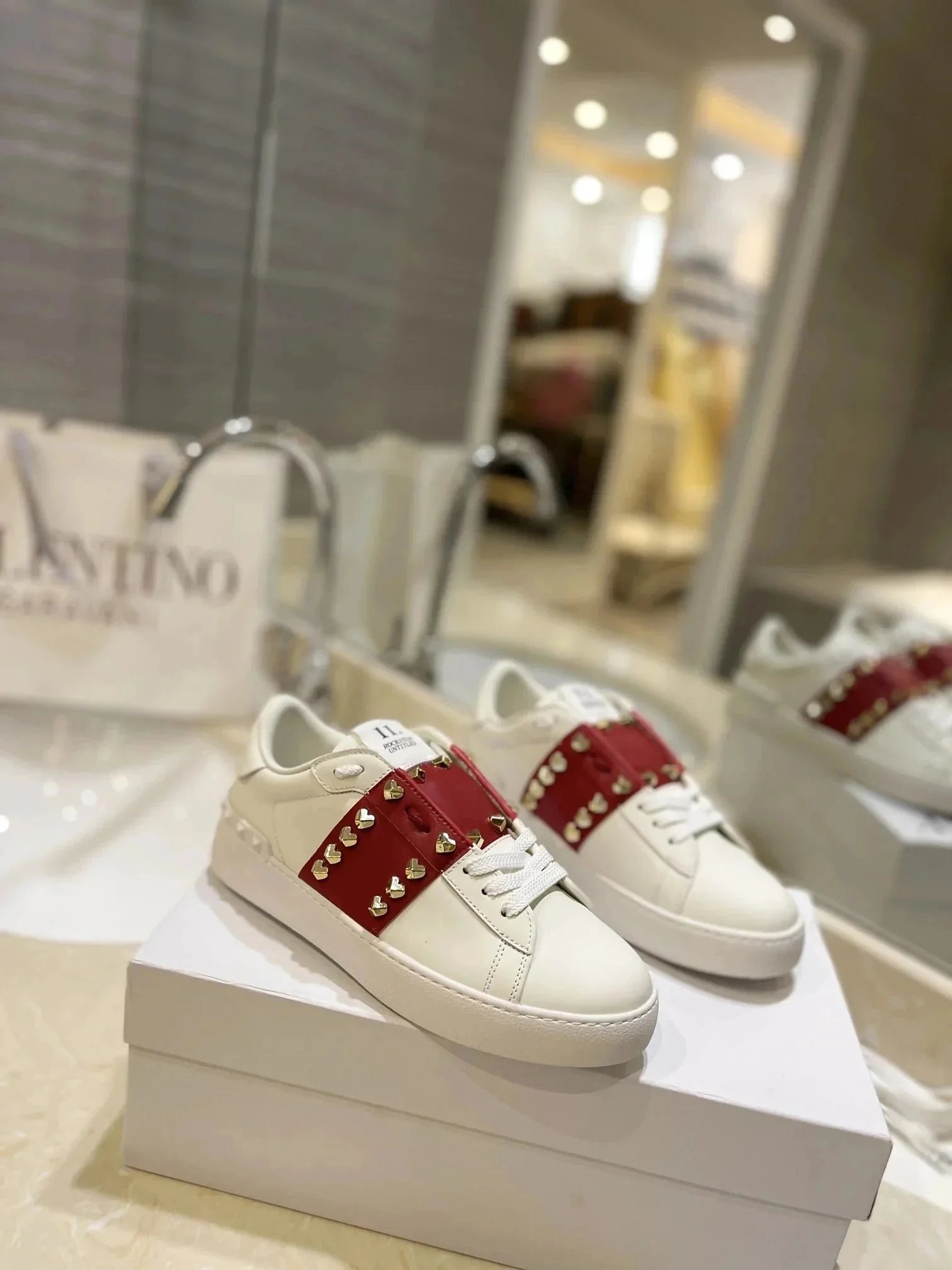 Valentino Valentino White & Red Heart Stud Sneakers White