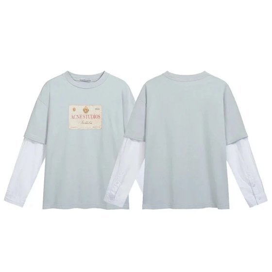 AC vintage distressed fake two-piece letter long sleeved unisex