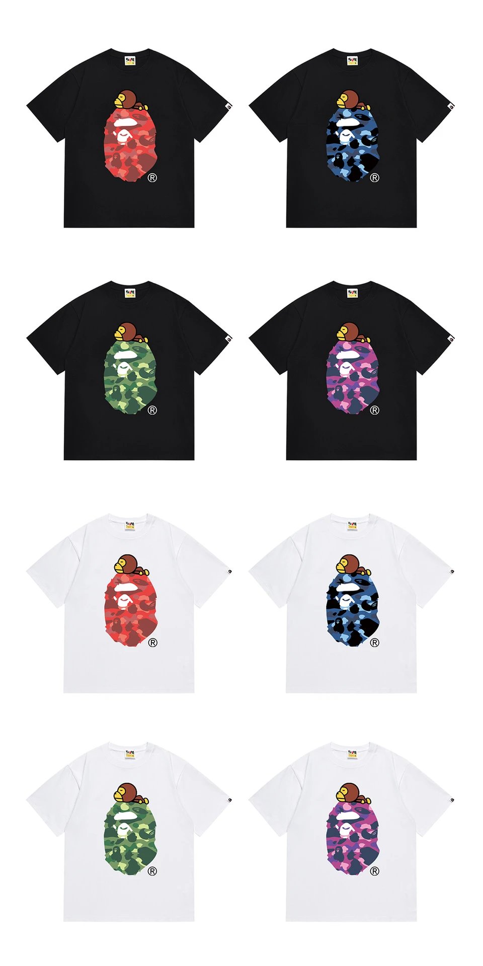 A Bathing Ape Camo Ape Head Graphic Black T-Shirt - 6