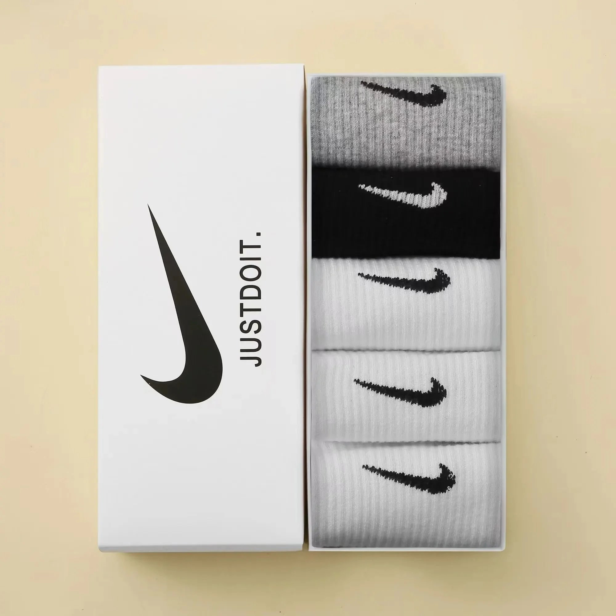 5-pair set (white + white + white + black + gray)