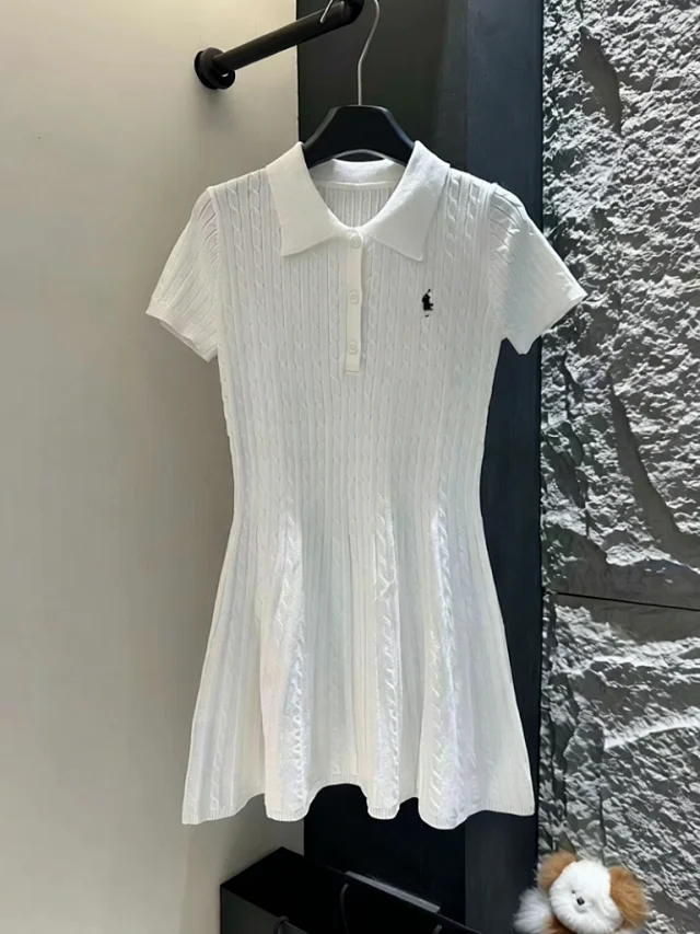 Polo Ralph Lauren Dresses Cable-Knit Short-Sleeve Collar Fit-and-Flare Dress product detail image 1