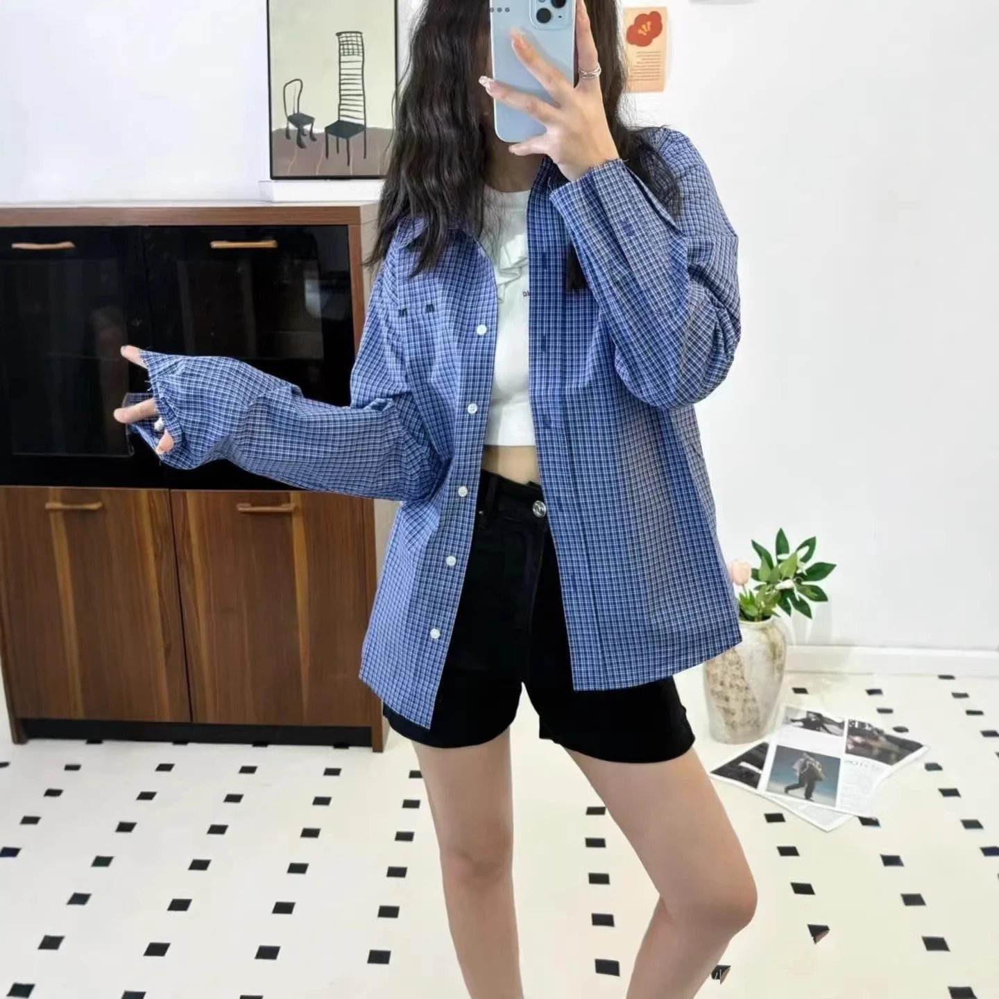 Blue Plaid Oversized Button-Up