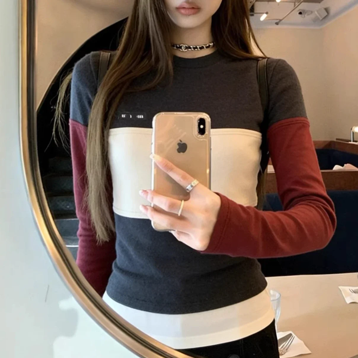 1to1reps Hoodies/Sweaters fashion reps product 高品~MU家撞色正肩圆领长袖T恤设计感潮