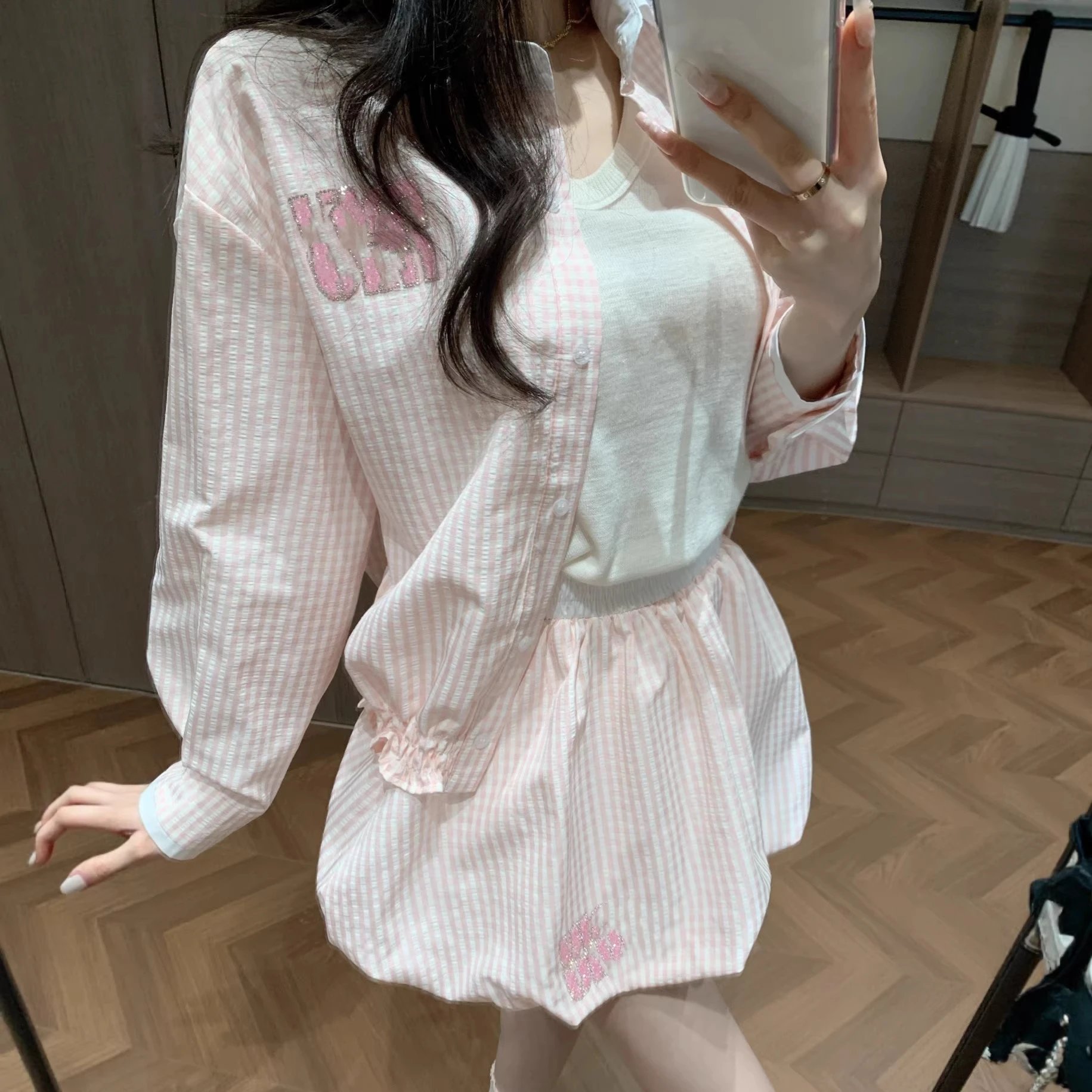 Pink Striped Embroidered Blous