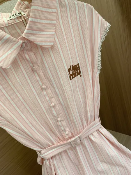 Miu Miu Striped Cotton Shirt Dress in Light Blue and White - 7