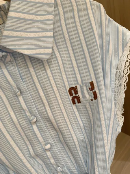 Miu Miu Striped Cotton Shirt Dress in Light Blue and White - 13