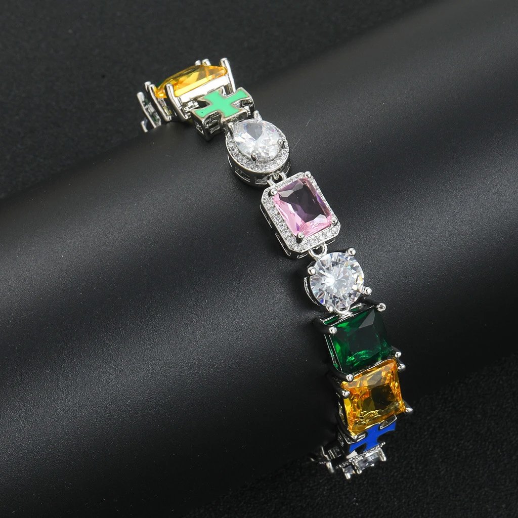 Men Cross Necklace Bold Colorful Gemstone Chai