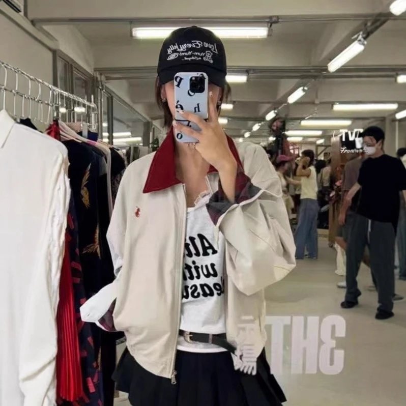 高品质美式翻领RL胸前经典战马logo刺绣夹克拉链外套情侣夹