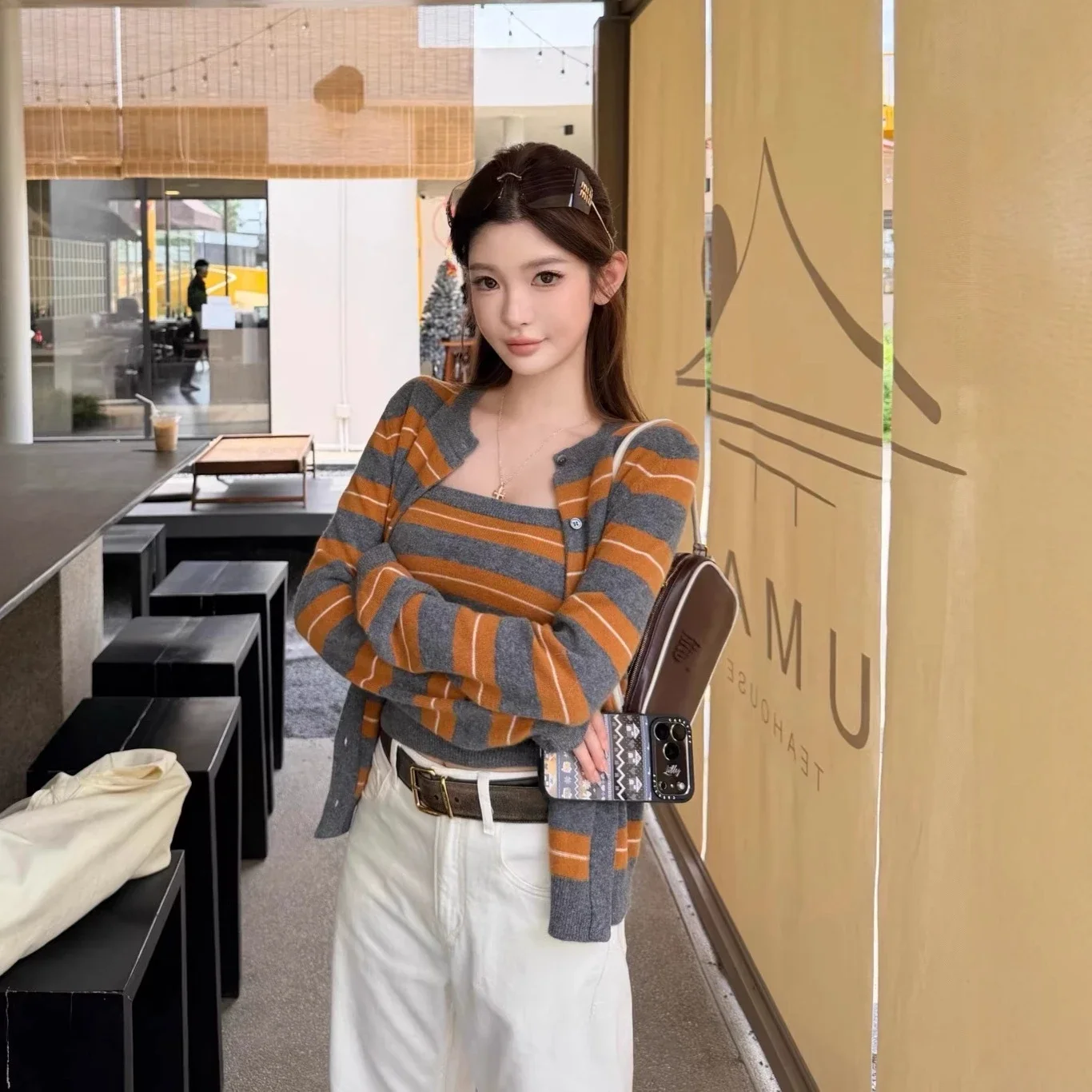 1to1reps Hoodies/Sweaters fashion reps product 高品mu家新款针织抹胸+开衫两件套慵懒字