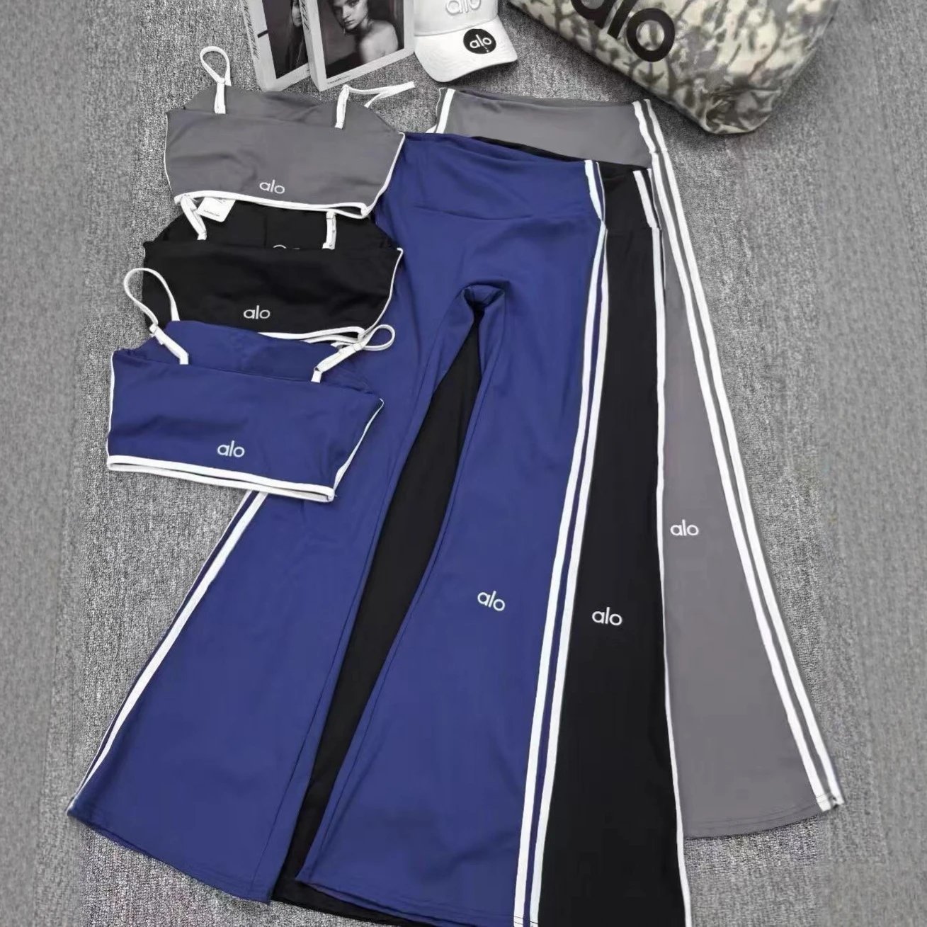 Alo Matching Sets Camisole and flared pants set with contrast side stripes image 2