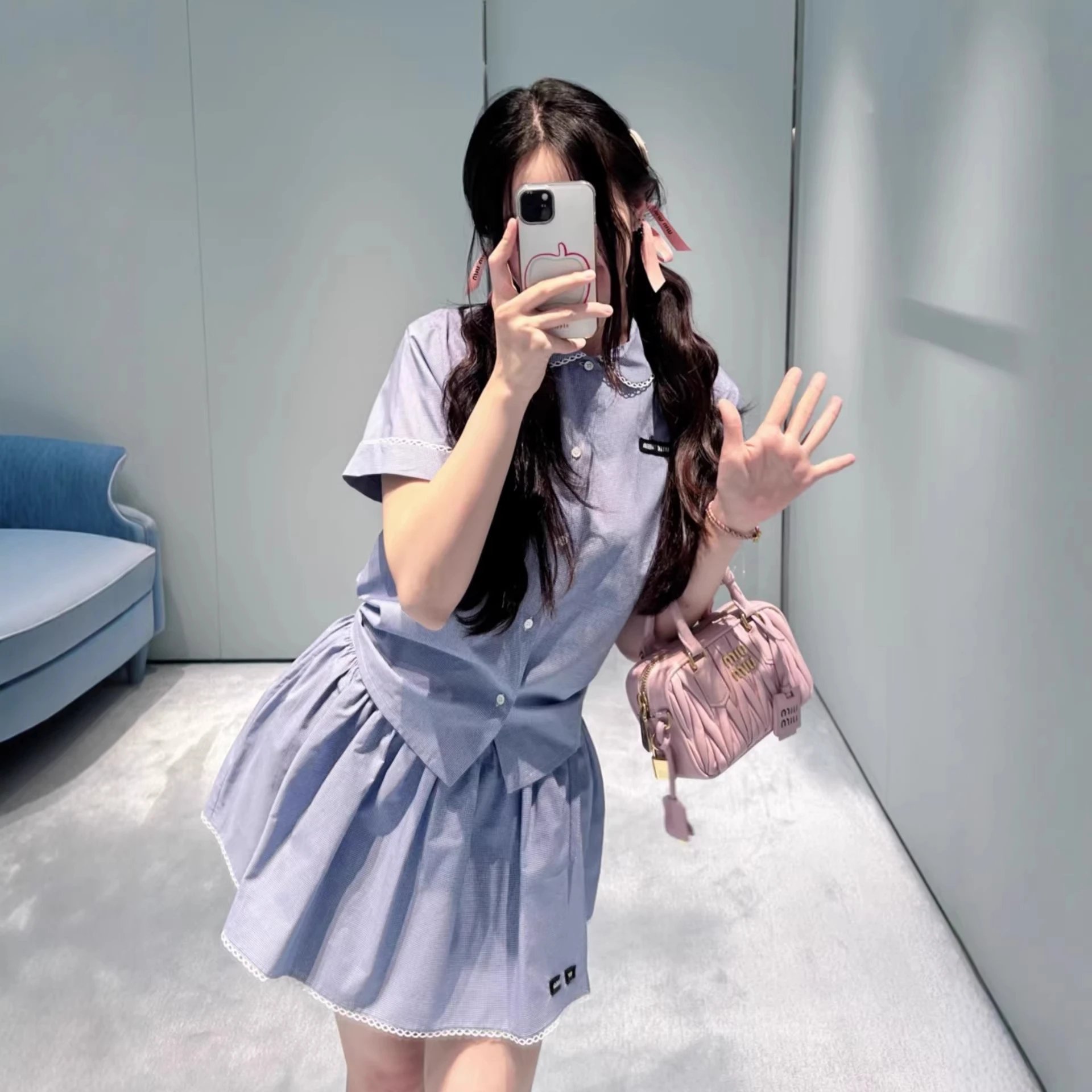 Miu Miu Blue Short-Sleeve Skir