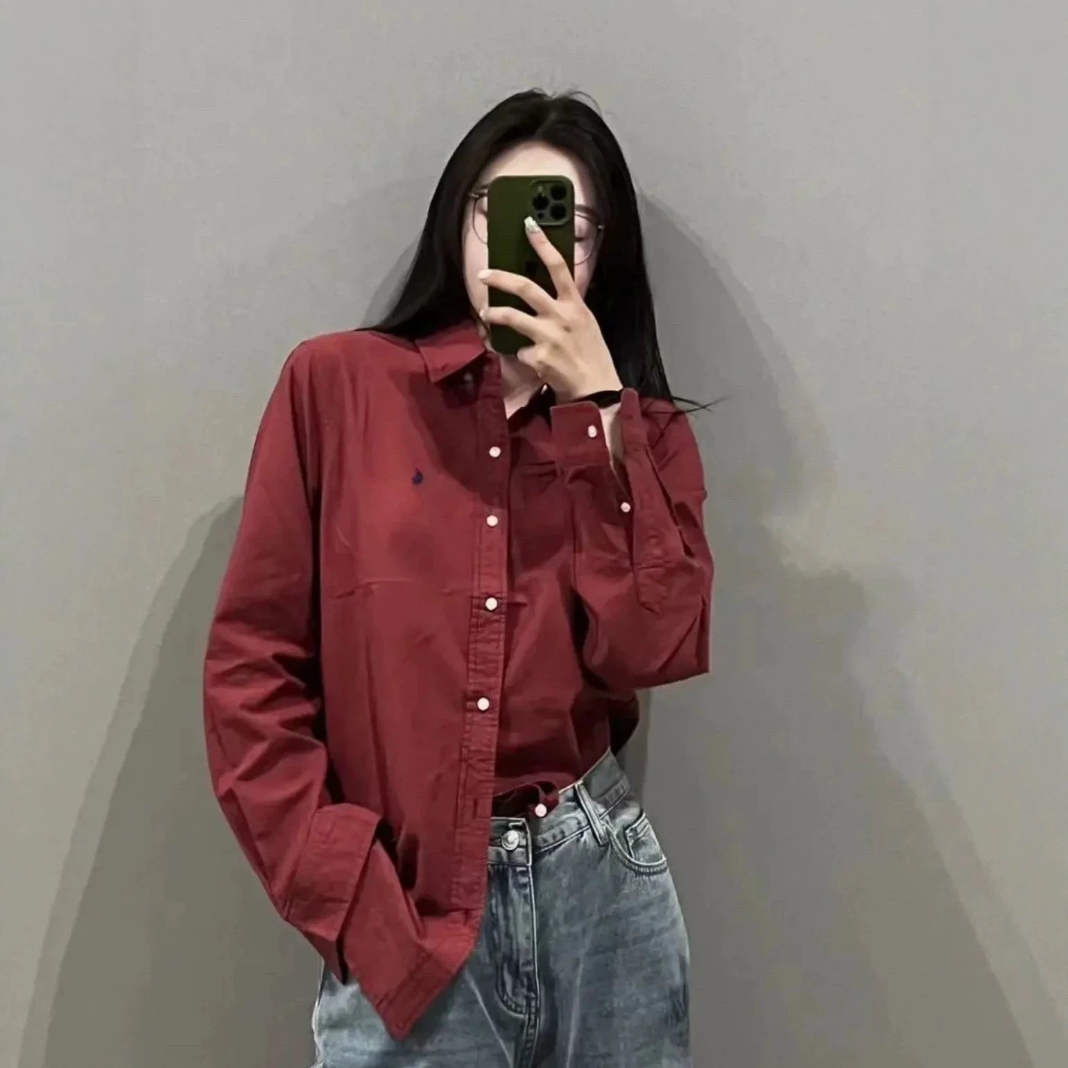 High Quality RL Vintage Red Shirt Athletic Lon