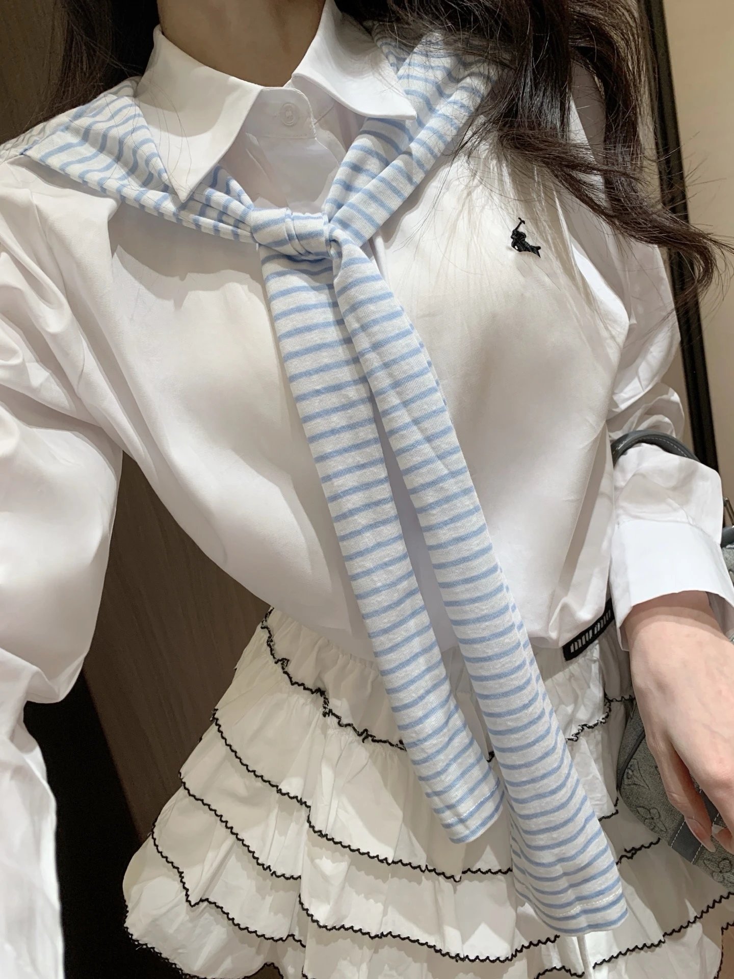 Polo Ralph Lauren Classic Fit Shirt with Striped Scarf White Blue Shirt - 2