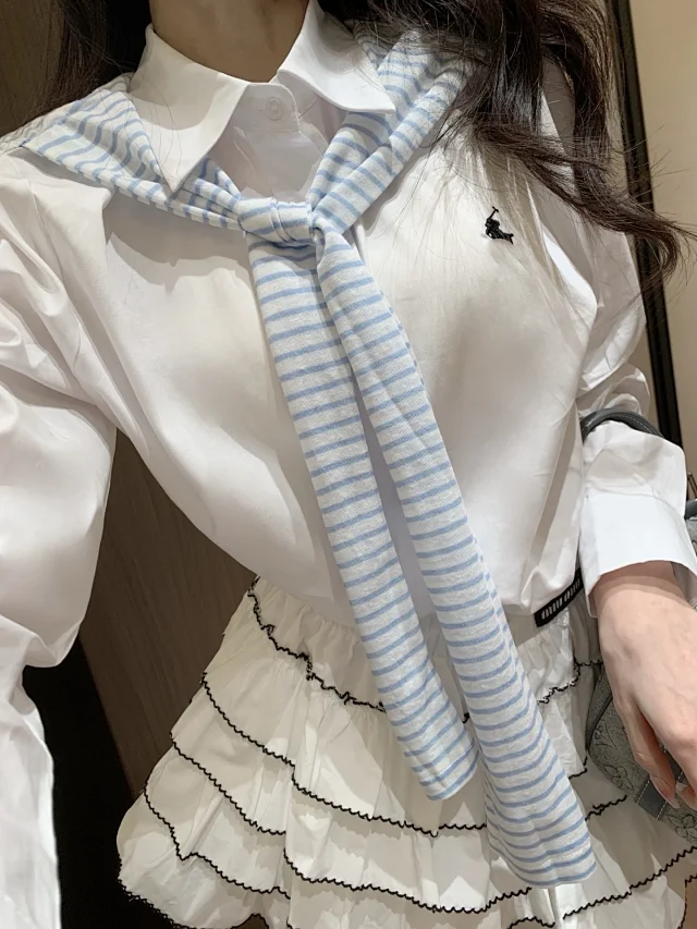 Ralph Lauren Shirts Button-Up Shirt with Striped Knit Scarf Detail product detail image 1