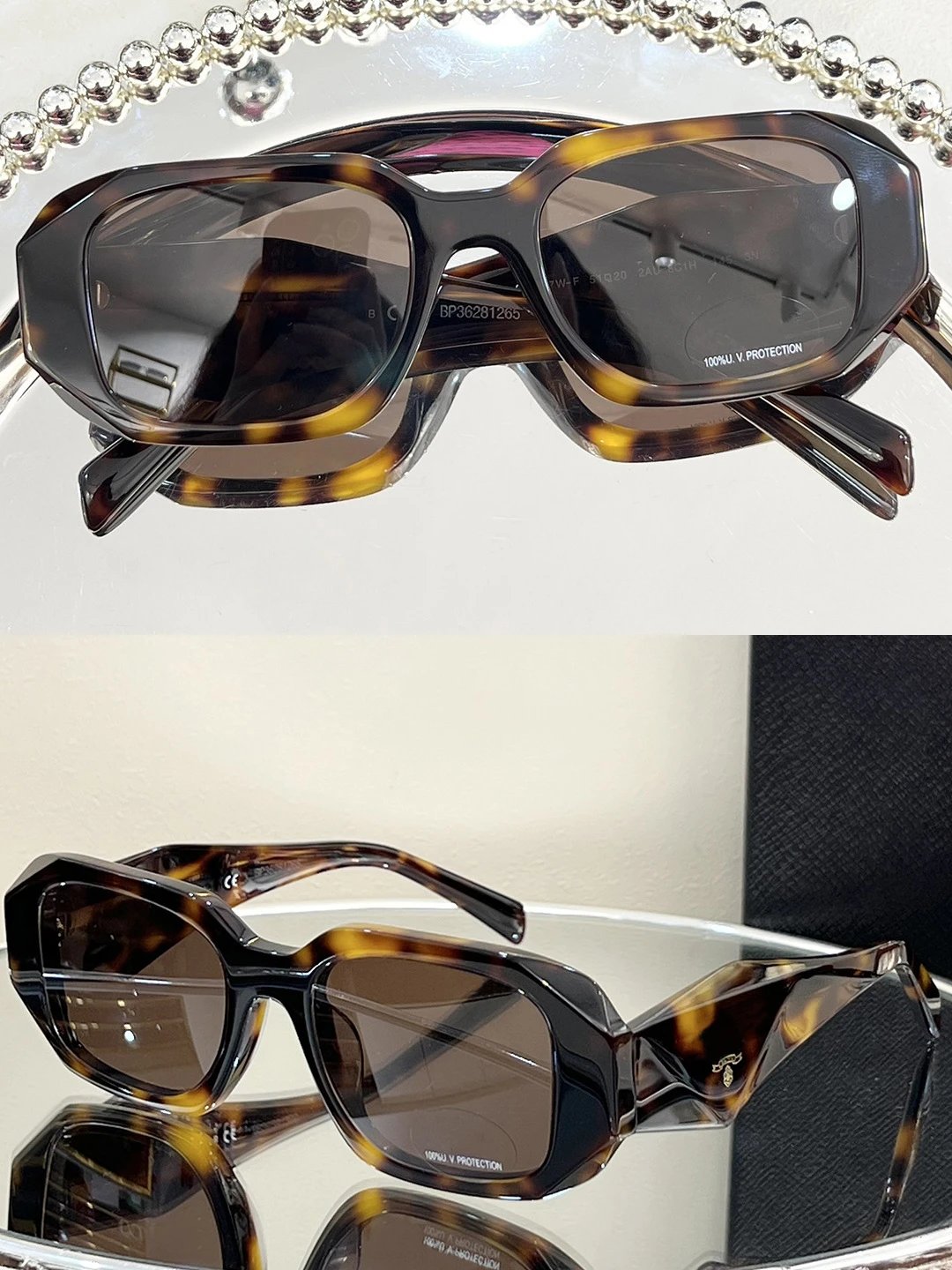Prada Hexagonal Frame Black Acetate Sunglasses - 14