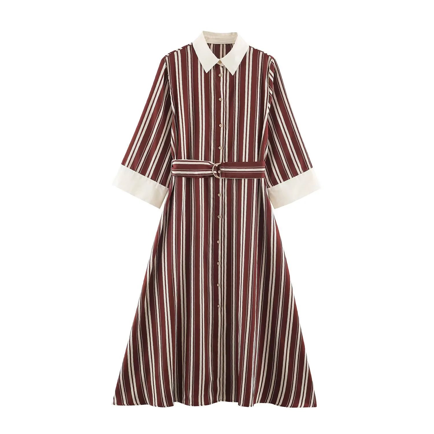 2026 Autumn Vintage Striped Shirt Dress