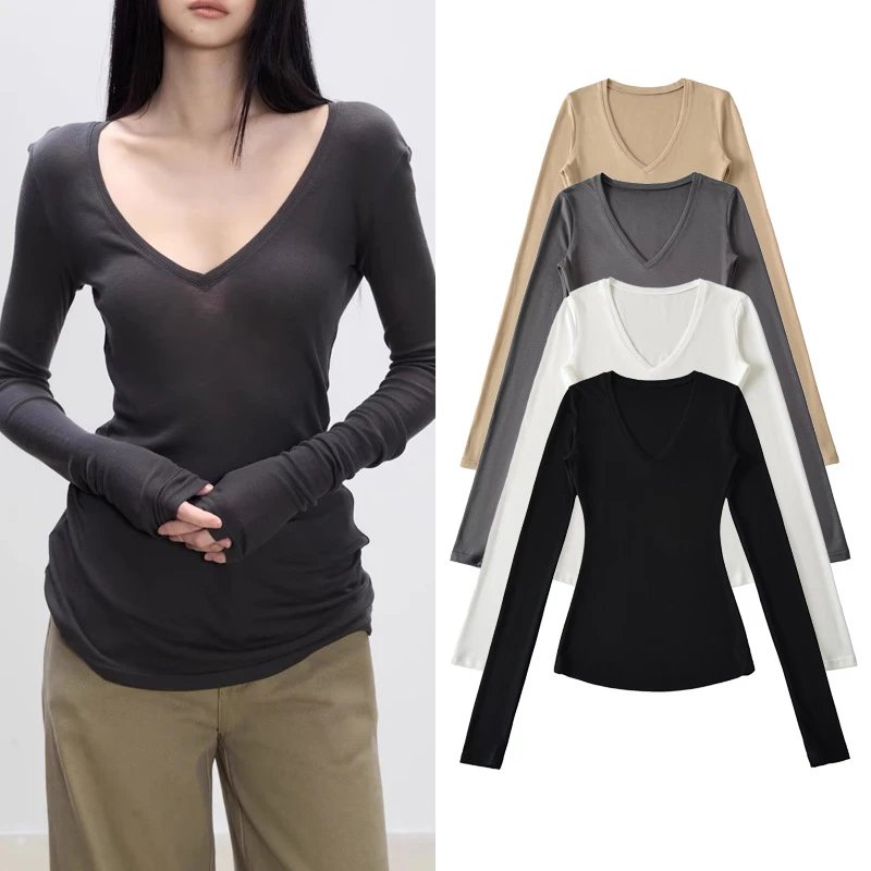 2025 Autumn V Neck Athletic T Shirt for Women