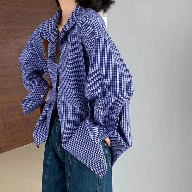 Blue Plaid Oversized Button-Up