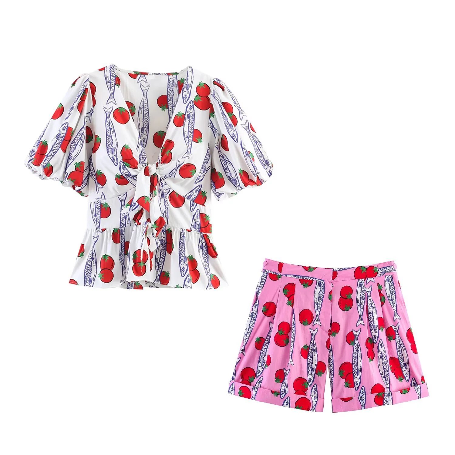 Athletic Summer Vacation Print V Neck Top and 
