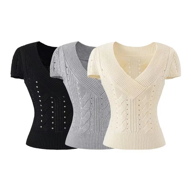 2026 Summer Athletic V-Neck Knit Short Sleeve 