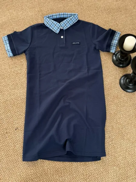 Fred Perry Polo Dress Navy with Gingham Collar and Cuffs - 7