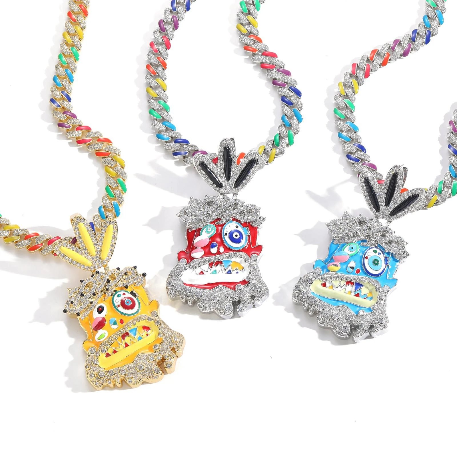 Colorful Cartoon Head Pendant Necklace