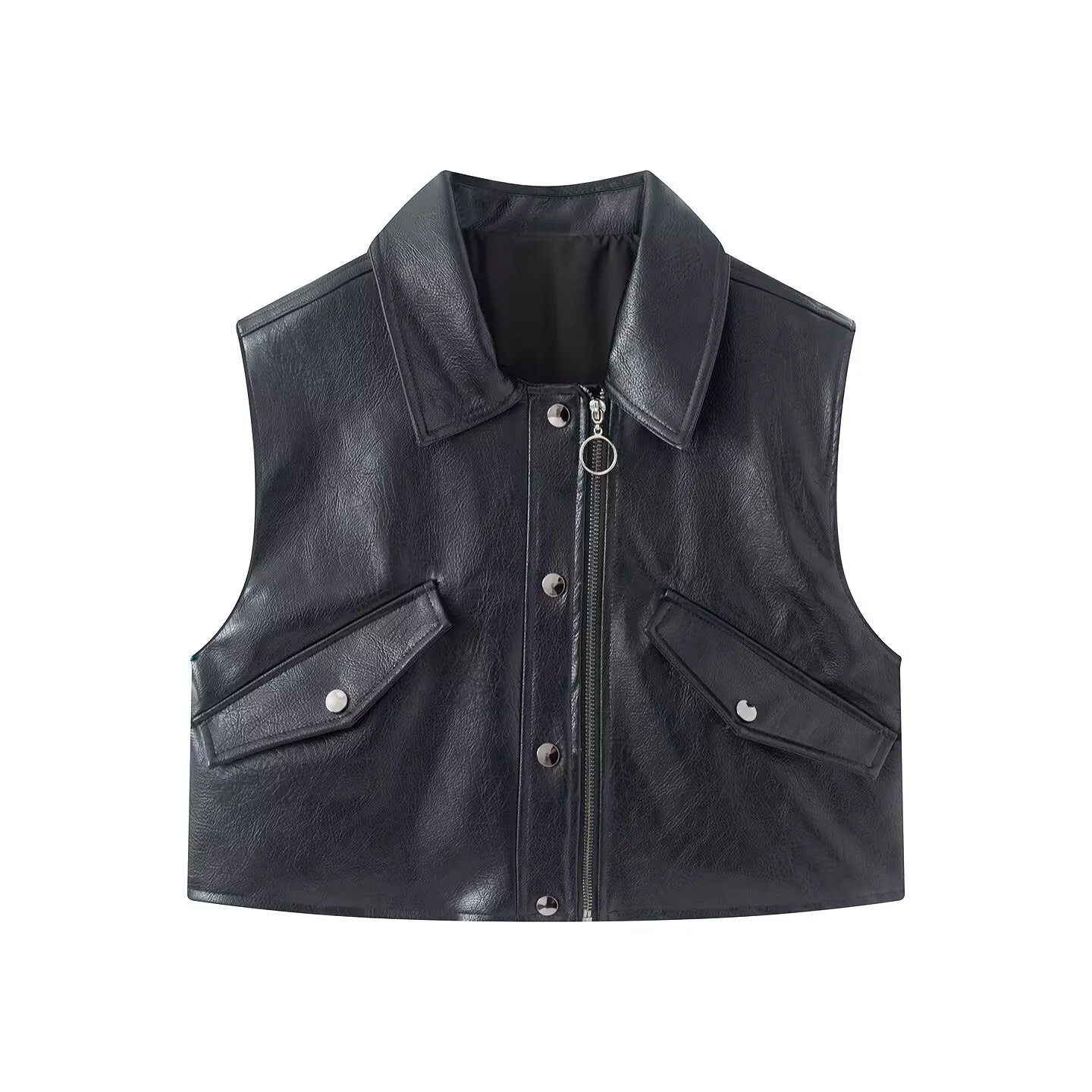 2026 Summer Vintage Collar PU Short Vest Women