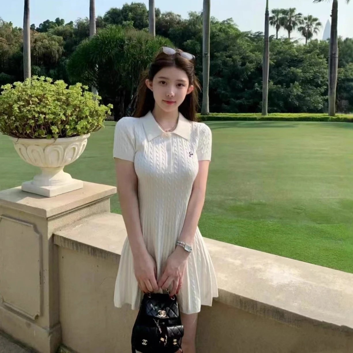 Polo Ralph Lauren Dresses Cable-Knit Short-Sleeve Collar Fit-and-Flare Dress image 2