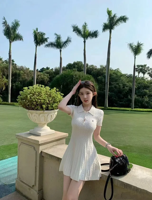 Polo Ralph Lauren Dresses Cable-Knit Short-Sleeve Collar Fit-and-Flare Dress product detail image 6