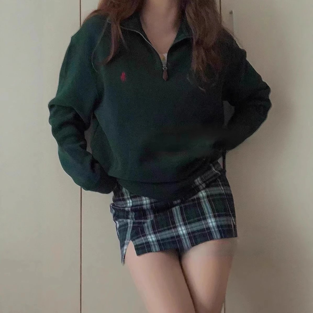 高品质RL小马刺绣标正确版半拉链开领长袖宽松卫衣男女同款