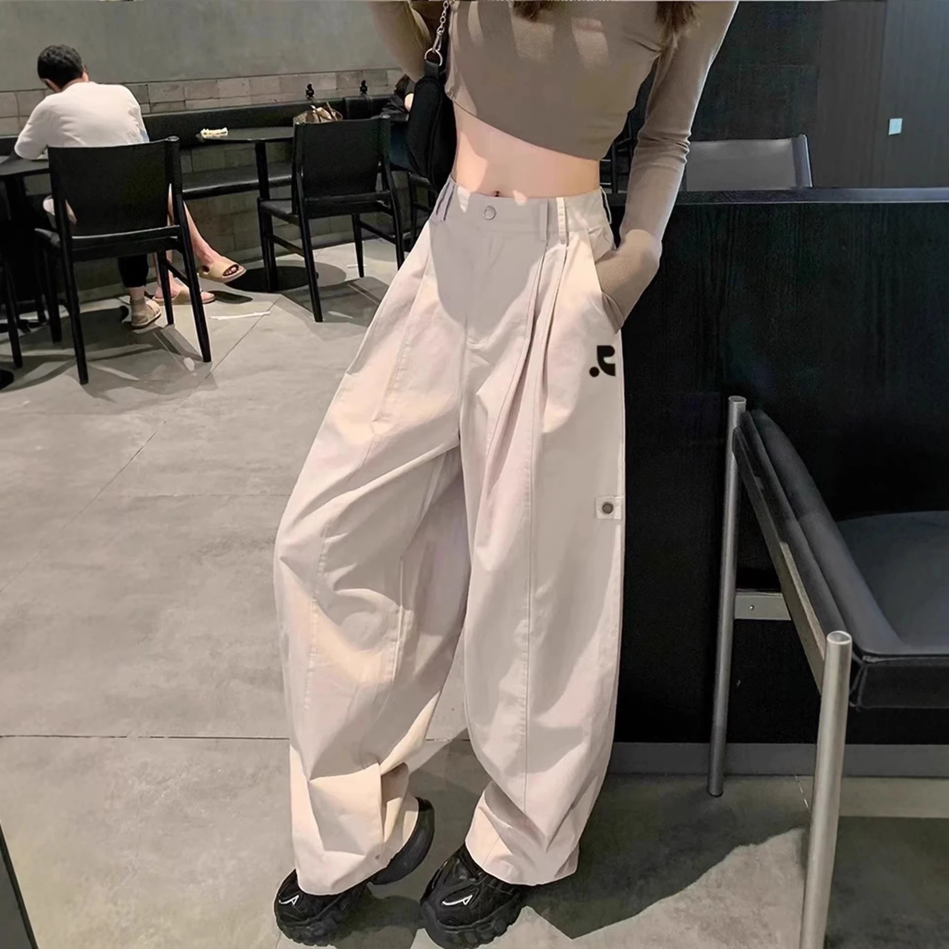 爆款韩国RR家美式工装裤宽松版复古休闲高腰直筒阔腿裤百搭可代