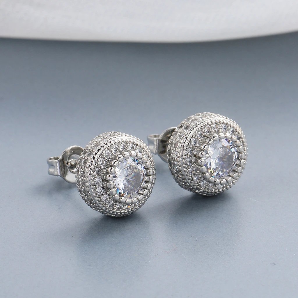 Men Hip Hop Round Crystal Earring Trendy Jewel