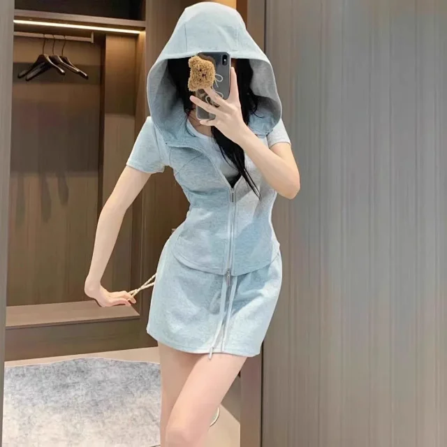 Unbranded Matching Sets Hooded Zip-Front Top and Mini Skirt Set product detail image 6