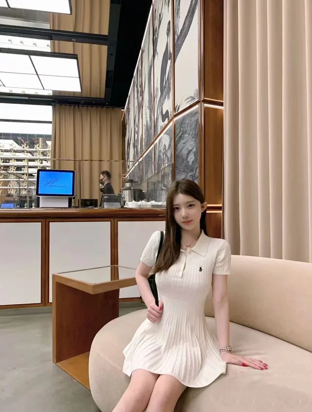 Polo Ralph Lauren Dresses Cable-Knit Short-Sleeve Collar Fit-and-Flare Dress product detail image 5