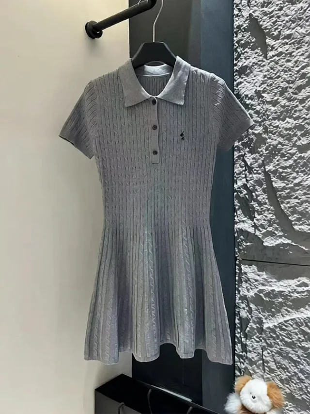 Polo Ralph Lauren Dresses Cable-Knit Short-Sleeve Collar Fit-and-Flare Dress product detail image 3