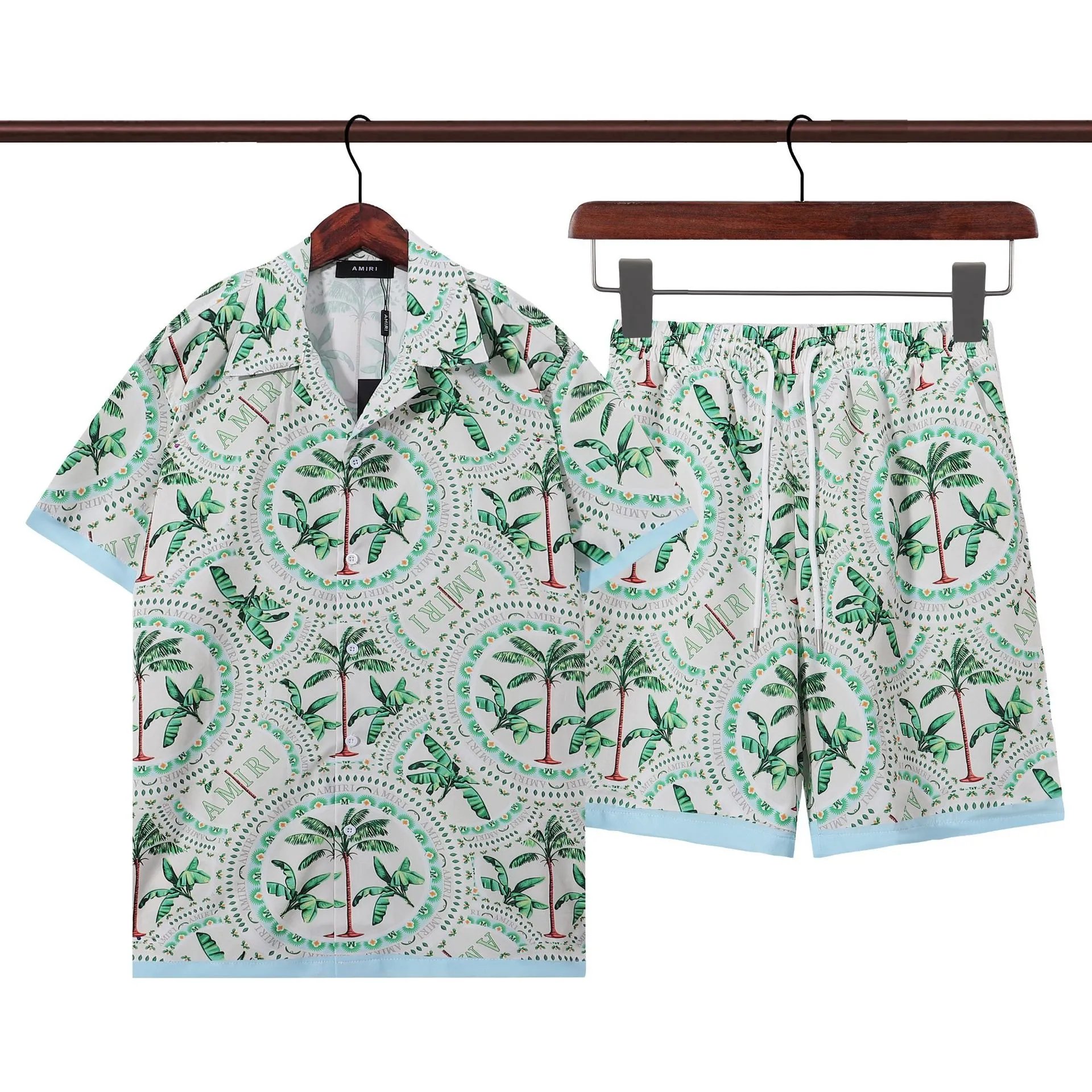 Amiri Summer Beach Shirt Green Tropical Print