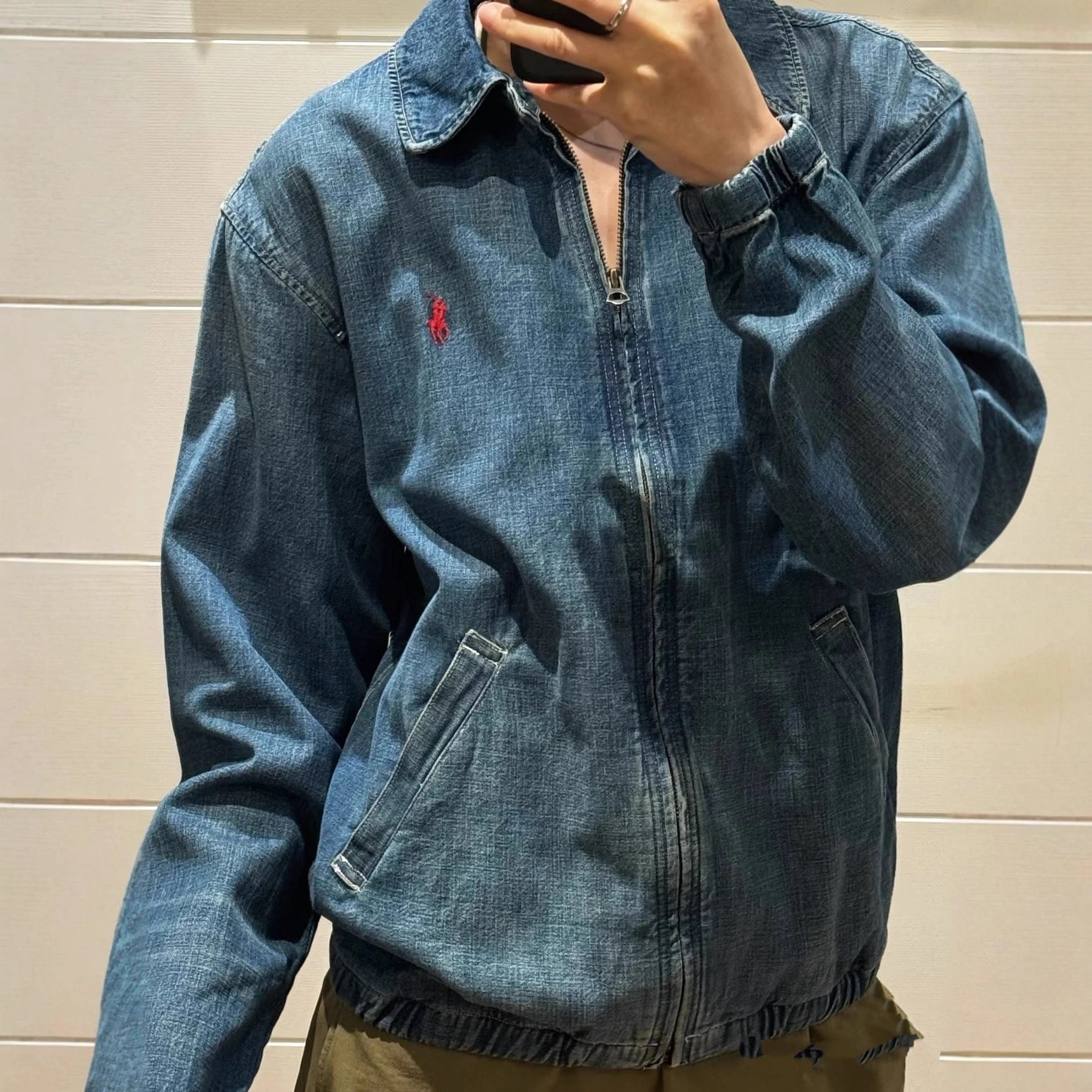 高质量RL新款潮酷百搭Bayport水洗牛仔夹克外套男女款可