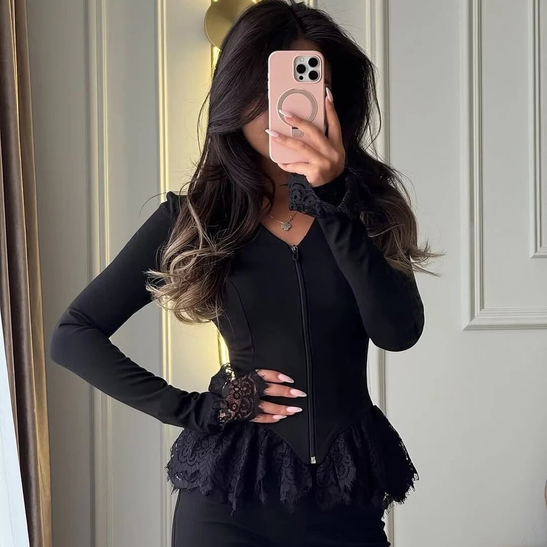 Performance Athletic V Neck Lace Trim Top