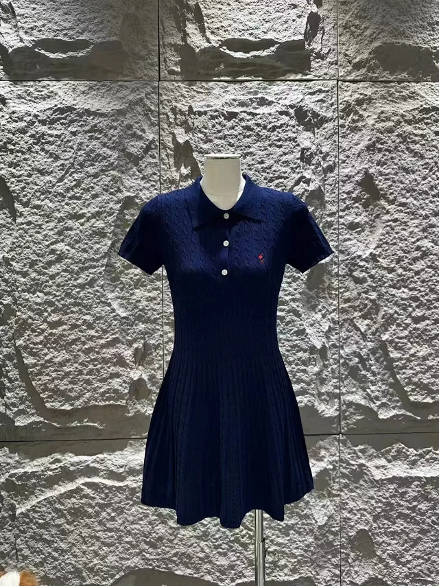 Polo Ralph Lauren Dresses Cable-Knit Short-Sleeve Collar Fit-and-Flare Dress product detail image 8