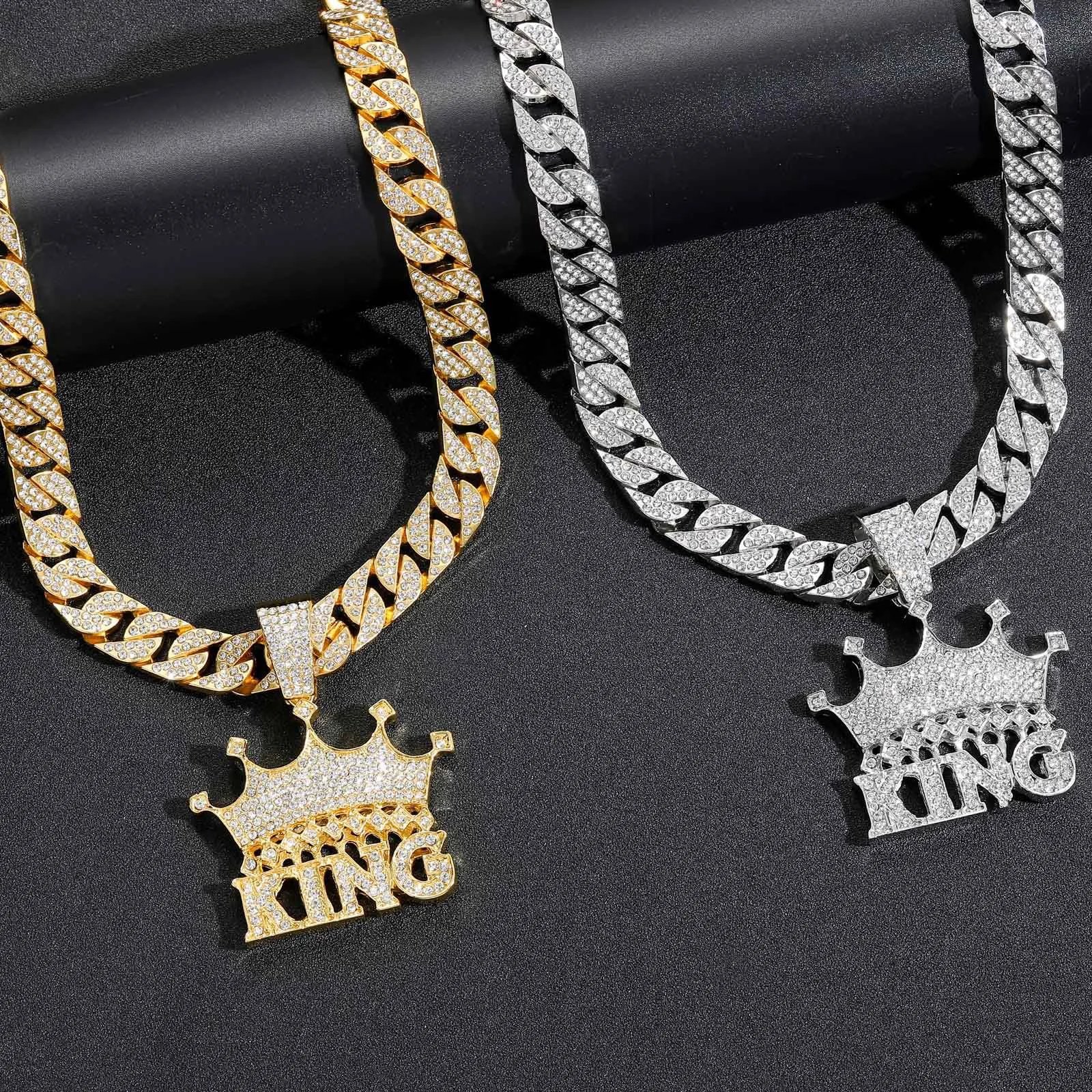 Men Athletic King Letter Diamond Chain Necklac