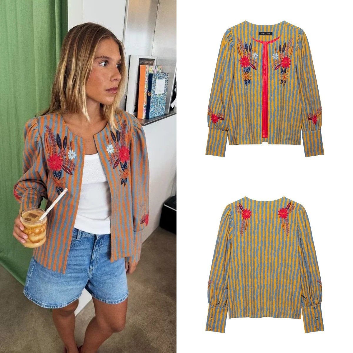 Women Autumn Retro Round Neck Colorful Embroid