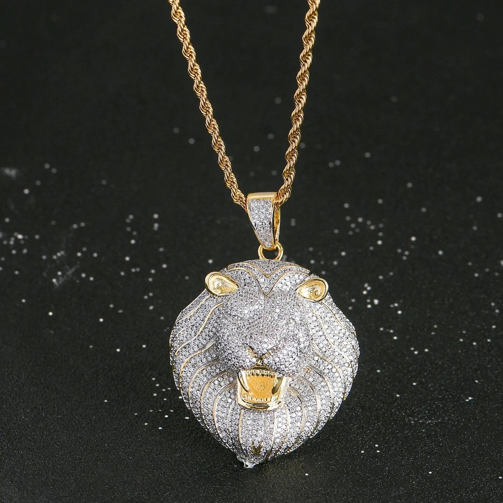 Men Trendy Lion Head Necklace Hip Hop Jewelry