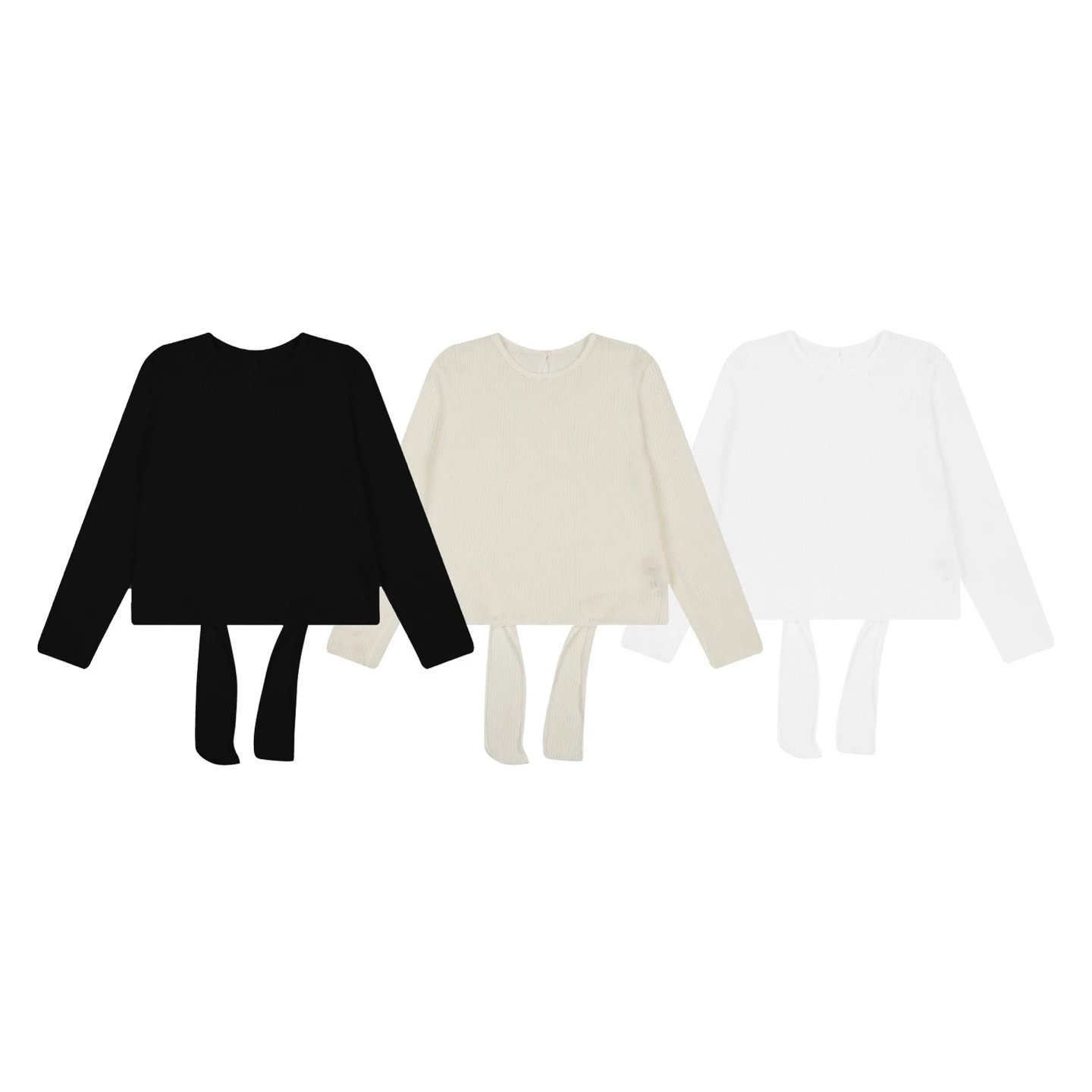 Design Knit Sweater with Waist Tie Detail Cream - 9