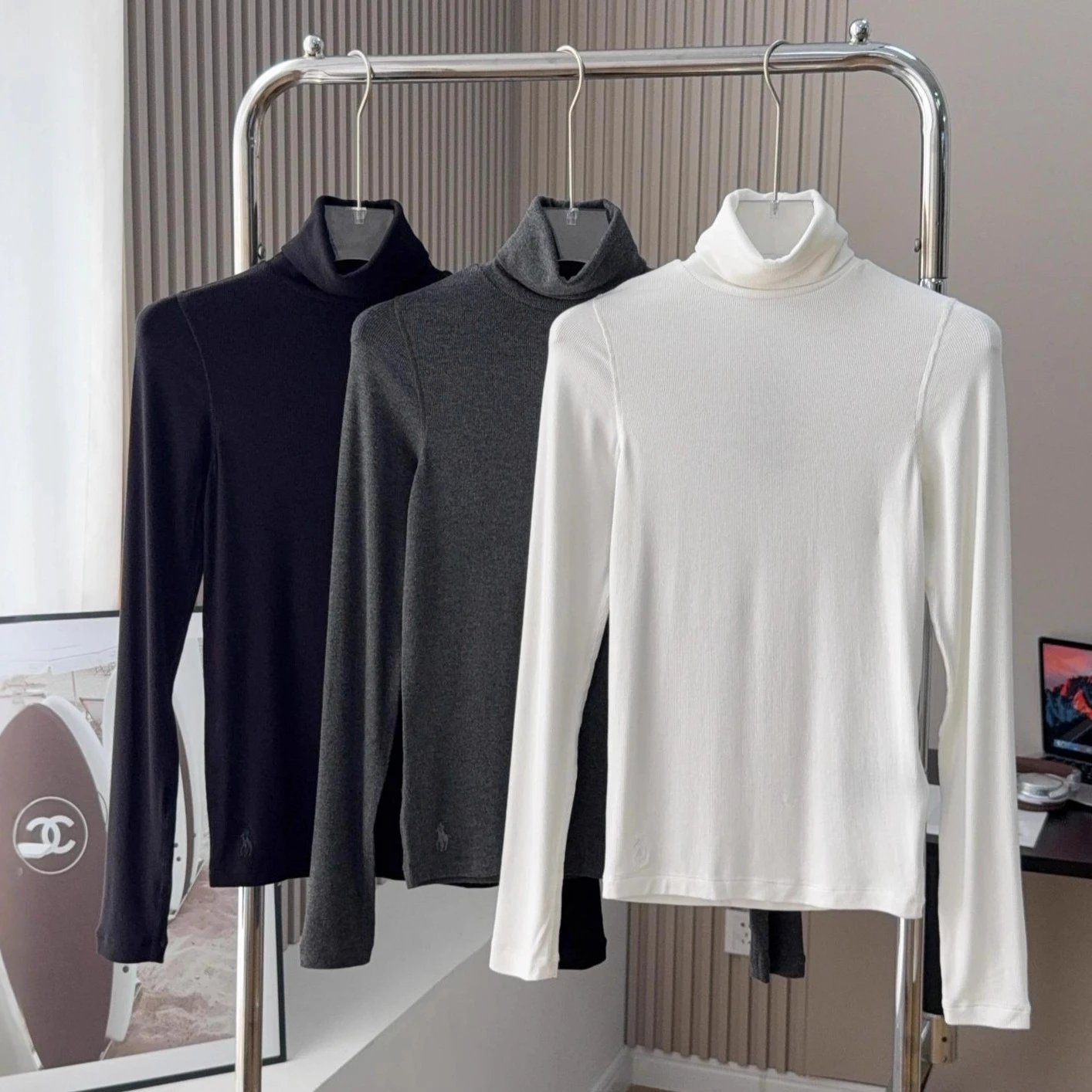 高版本RL修身打底衫堆堆领洋气内搭软糯贴身百搭长袖款慵懒